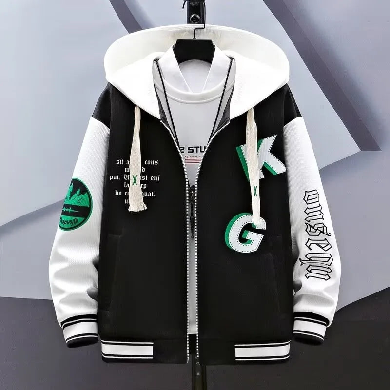 New Men's Hooded Pockets Cargo Jacket Men's Clothing Spring Autumn  Japanese Fashion Loose Male Coat Hooded Baseball Jersey New