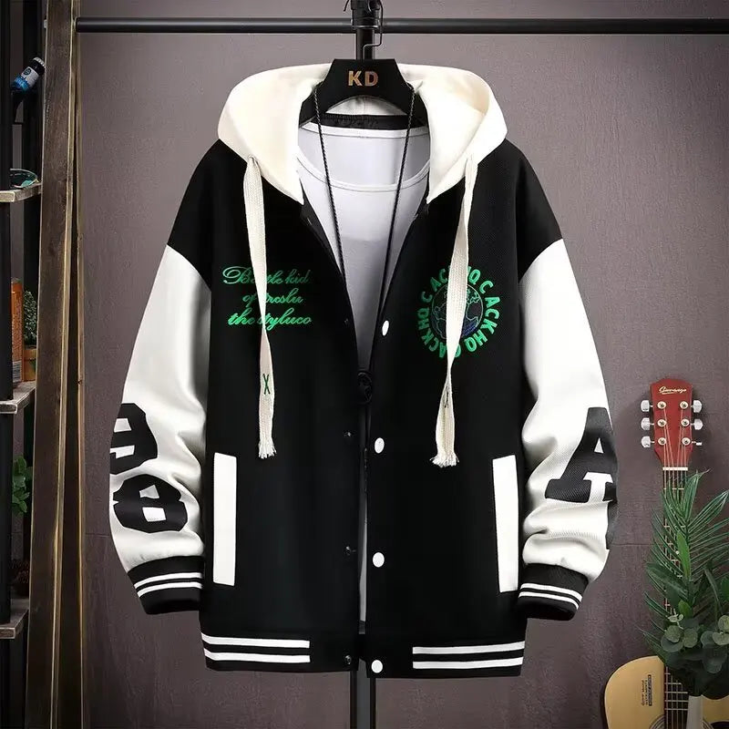 New Men's Hooded Pockets Cargo Jacket Men's Clothing Spring Autumn  Japanese Fashion Loose Male Coat Hooded Baseball Jersey New