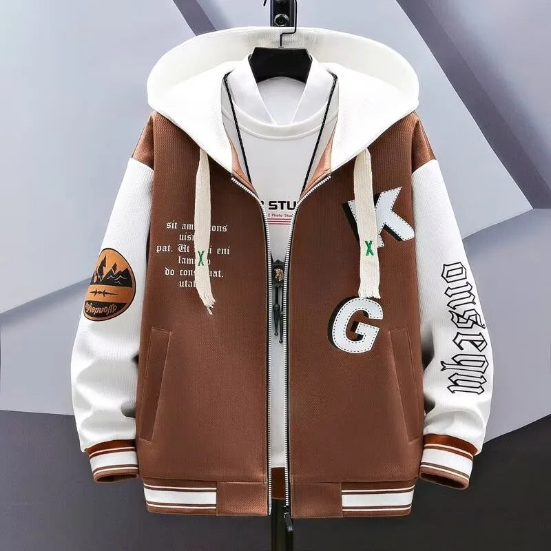 New Men's Hooded Pockets Cargo Jacket Men's Clothing Spring Autumn  Japanese Fashion Loose Male Coat Hooded Baseball Jersey New