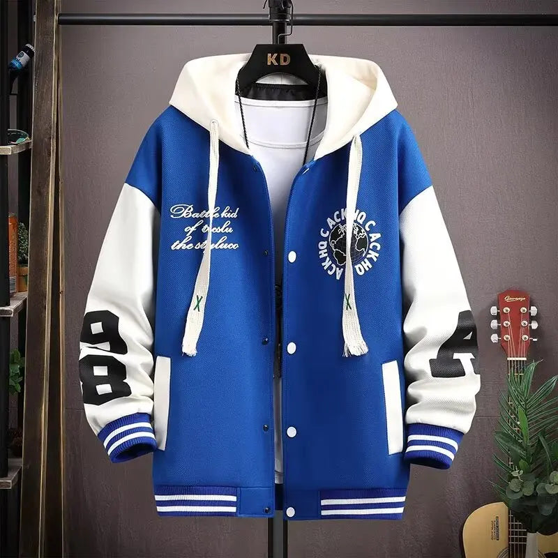 New Men's Hooded Pockets Cargo Jacket Men's Clothing Spring Autumn  Japanese Fashion Loose Male Coat Hooded Baseball Jersey New