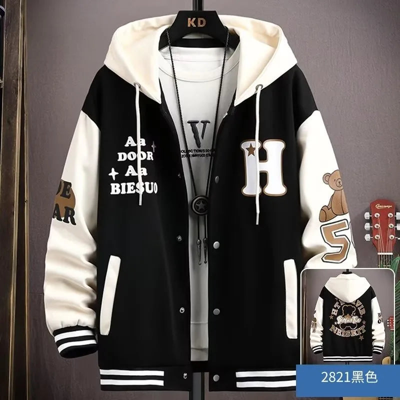 New Men's Hooded Pockets Cargo Jacket Men's Clothing Spring Autumn  Japanese Fashion Loose Male Coat Hooded Baseball Jersey New