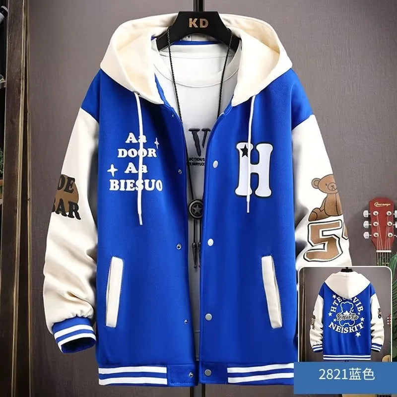 New Men's Hooded Pockets Cargo Jacket Men's Clothing Spring Autumn  Japanese Fashion Loose Male Coat Hooded Baseball Jersey New