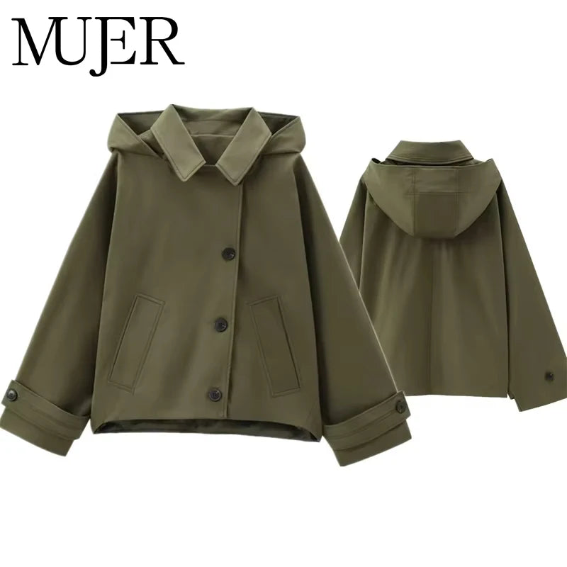 MUJER Hooded Women's Trench Coat Long Sleeve Women's Windbreaker New in Coats and Jackets for Women Winter Coats Woman Trench