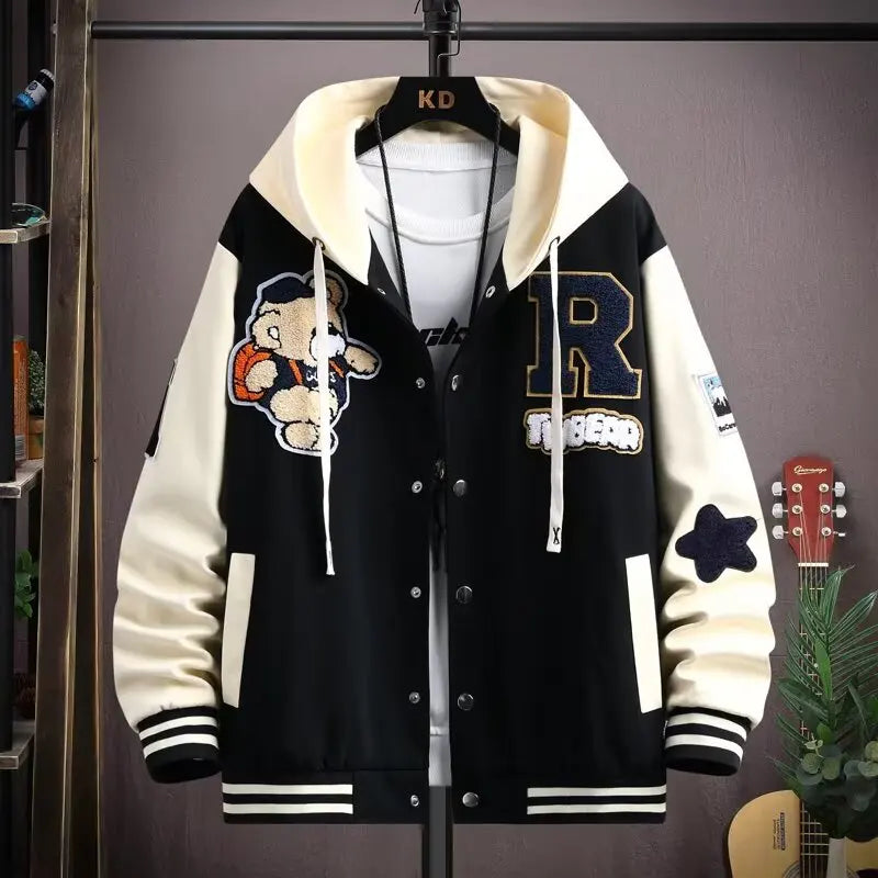 New Men's Hooded Pockets Cargo Jacket Men's Clothing Spring Autumn  Japanese Fashion Loose Male Coat Hooded Baseball Jersey New