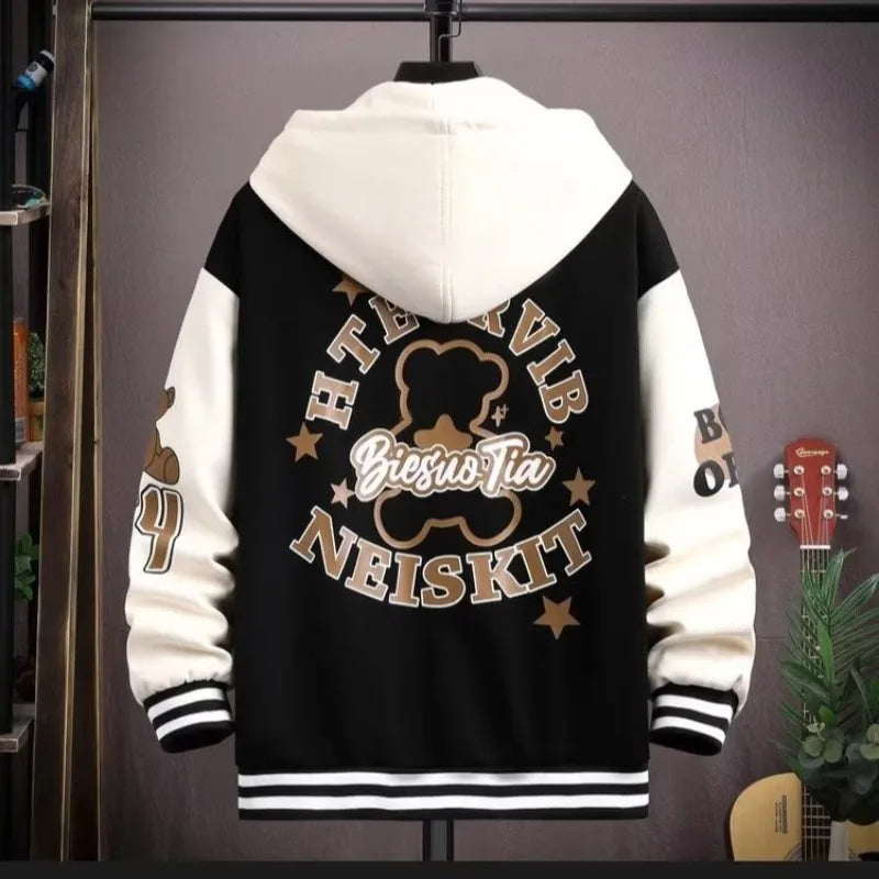 New Men's Hooded Pockets Cargo Jacket Men's Clothing Spring Autumn  Japanese Fashion Loose Male Coat Hooded Baseball Jersey New